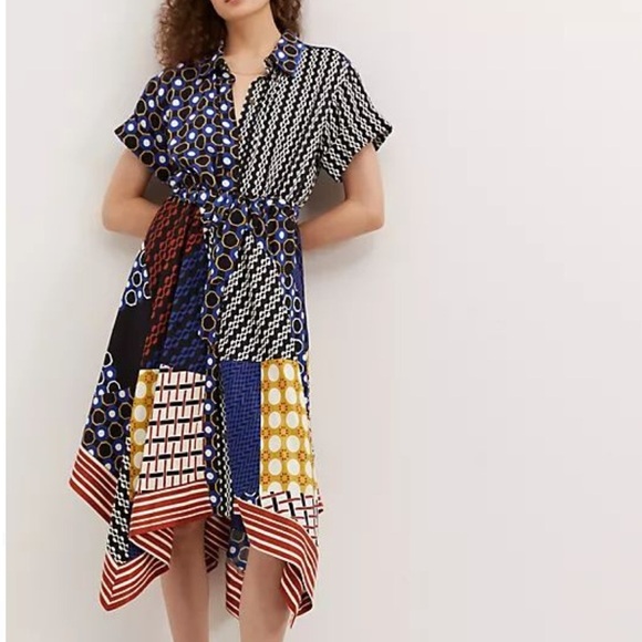 Anthropologie Maeve Contrast Asymmetrical Shirt Dress NWT Small - Picture 2 of 15